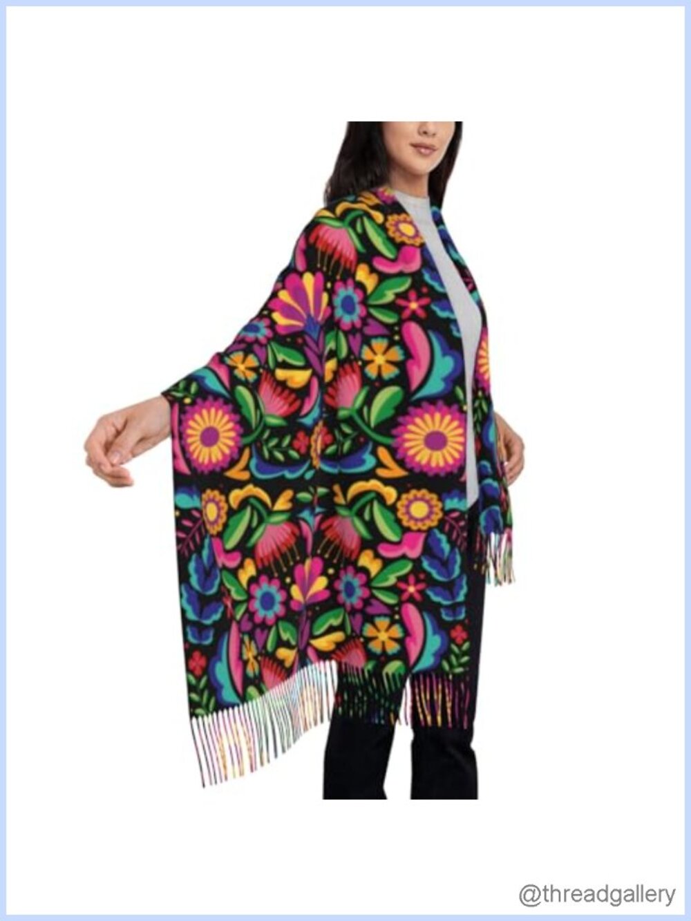 Faux Cashmere Shawl Wrap Floral Mexican Style Evening Dress Cover Up